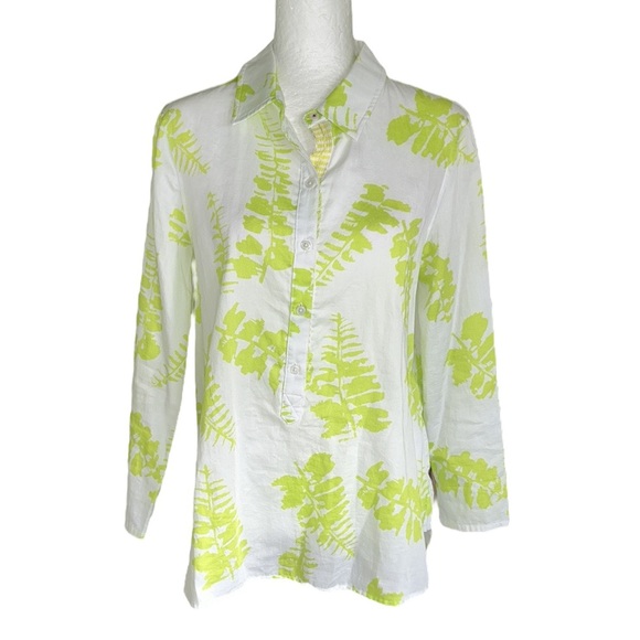 Persifor White & Lime Green Leaf Print Tunic Top Blouse - L - Picture 1 of 11
